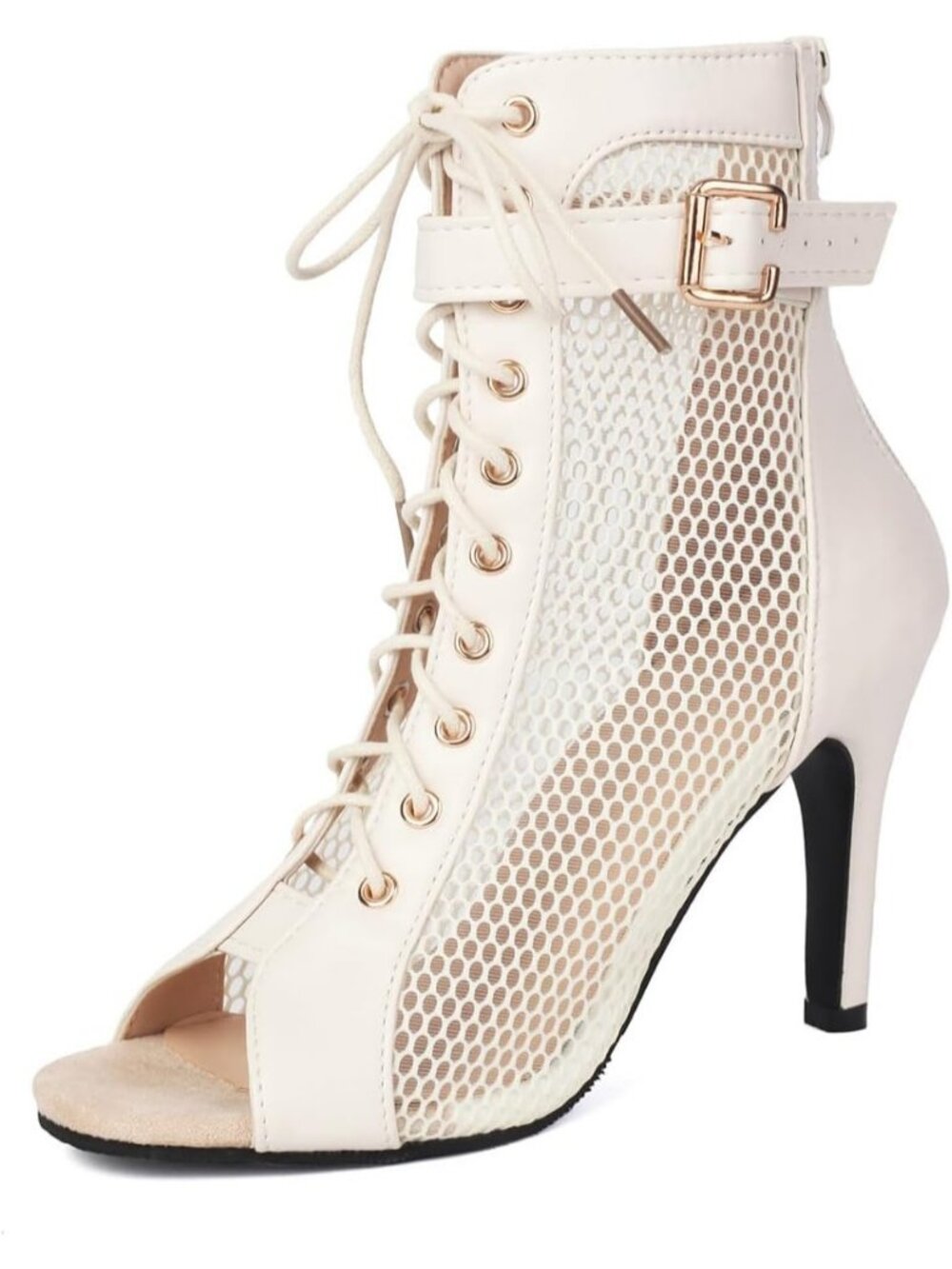 Women's White Mesh Sandals Peep Toe High Top Sandals Lace Up Pump Shoes